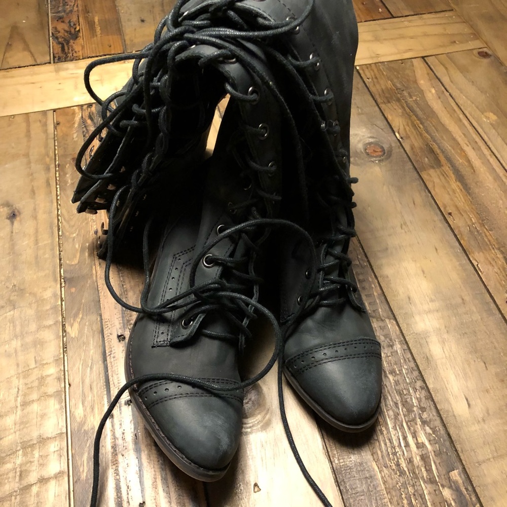 Vegan leather Over-the-knee lace-up boots